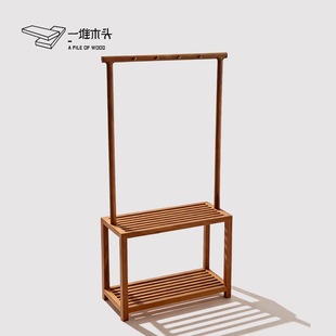 一堆木头实木落地式挂衣架卧室客厅家用缅甸柚木置物架室内衣帽架