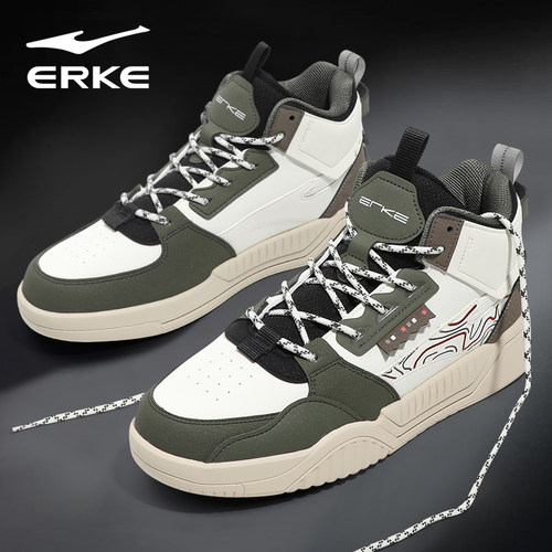 鸿星尔克高帮板鞋冬季新款皮面