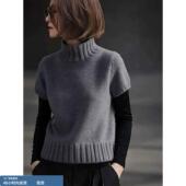 欧货高端大牌纯色高领短袖 羊绒针织马甲2025冬款 高级感马夹上衣女