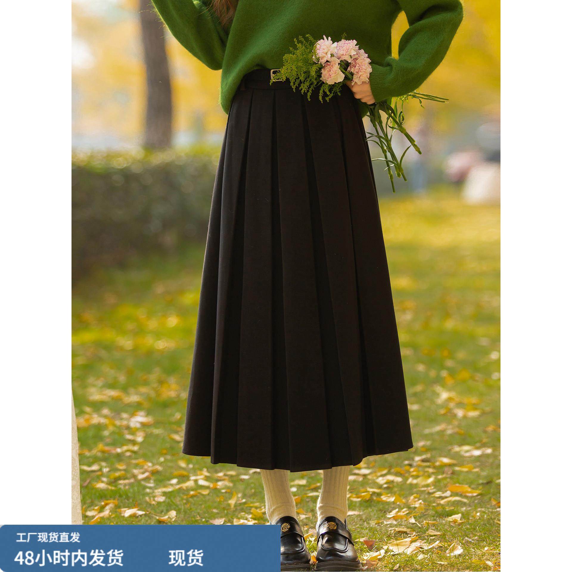 黑色毛呢子百褶半身裙女2025秋冬新款小个子高腰加厚长裙,运动/瑜伽/健身/球迷用品,瑜伽短裙,淘宝优惠券,粉丝福利购,淘宝优惠卷