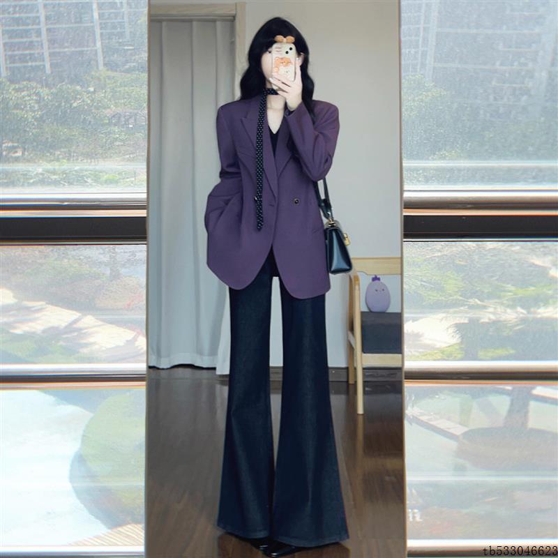 韩系高级感紫色西装外套女秋季2025新款宽松休闲正装职业西服上衣