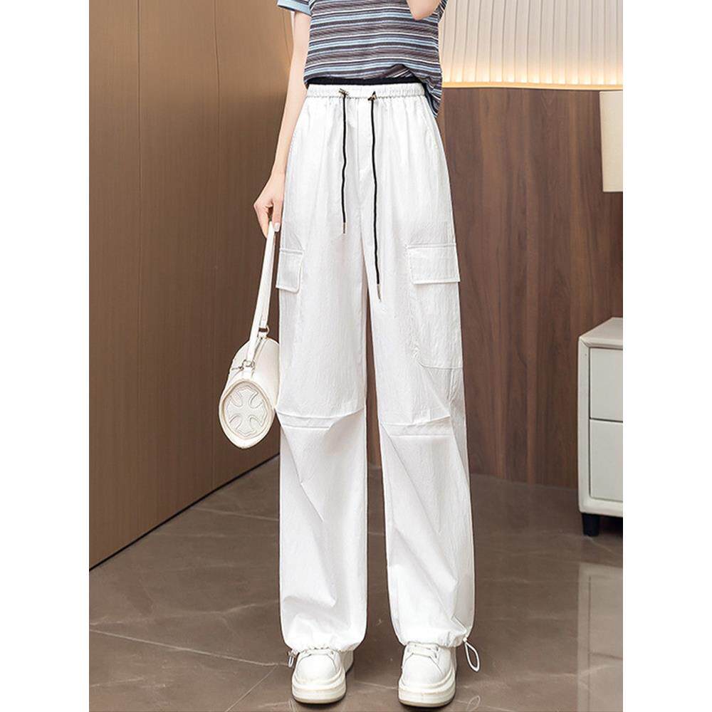 白色工装阔腿裤女士夏季2025新小登山防晒直筒裤宽松修身休闲裤