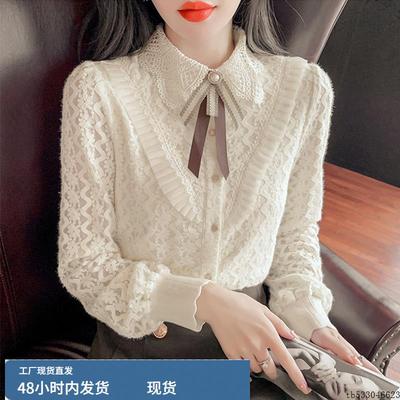 蕾丝打底衫女秋冬洋气2025新款内搭娃娃领设计感小衫加绒衬衫上衣