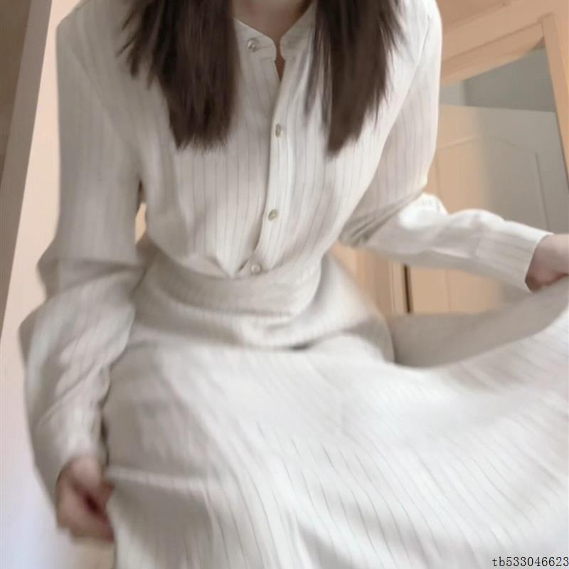 2025新款早秋连衣裙子女简单大方高级感长袖衬衫裙巨好看插腰长裙