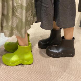mona同款棕色雨靴女男防滑水鞋情侣厚底短筒切尔西靴雪地加绒靴子