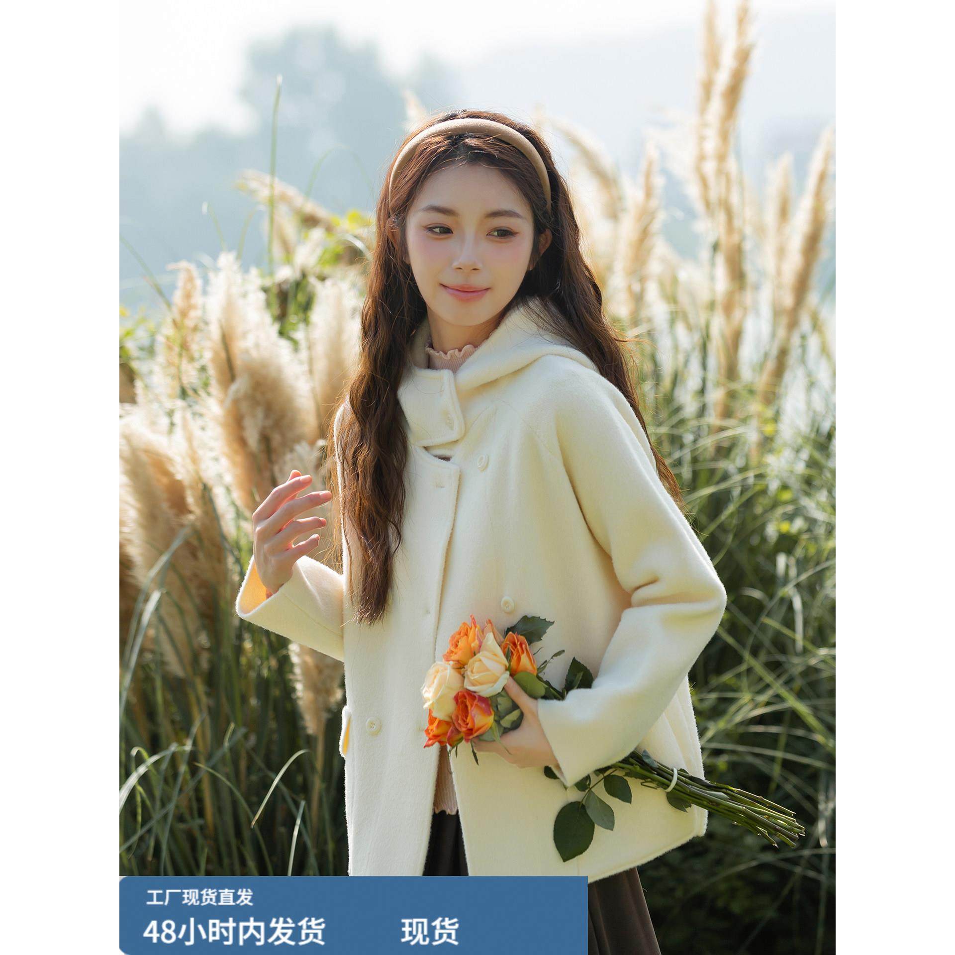 韩系米白色连帽毛呢外套女2025冬新款小个子短款呢子大衣,运动/瑜伽/健身/球迷用品,广场舞套装,淘宝优惠券,粉丝福利购,淘宝优惠卷