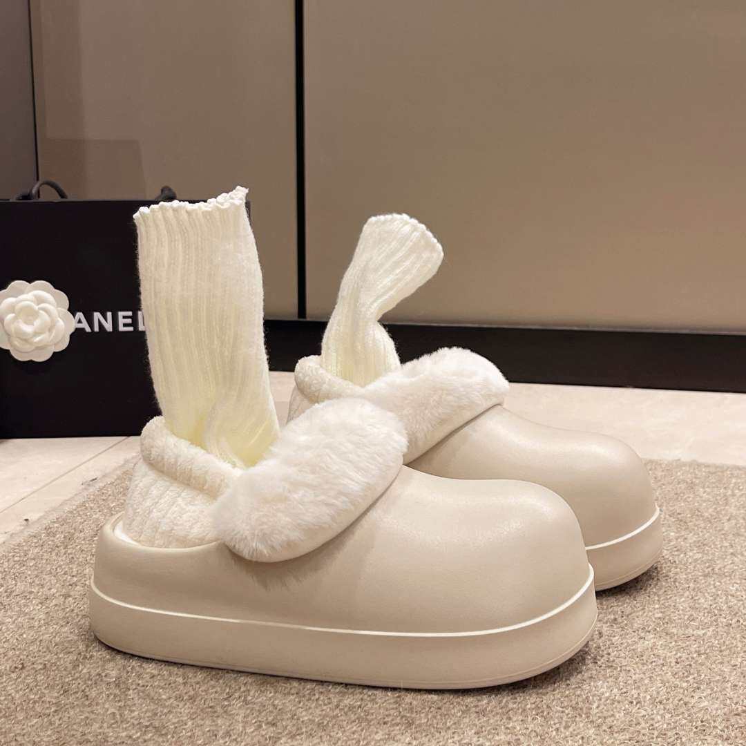 6CM厚底勃肯鞋女款防水可拆洗棉拖鞋冬天防滑外穿保暖居家面包月