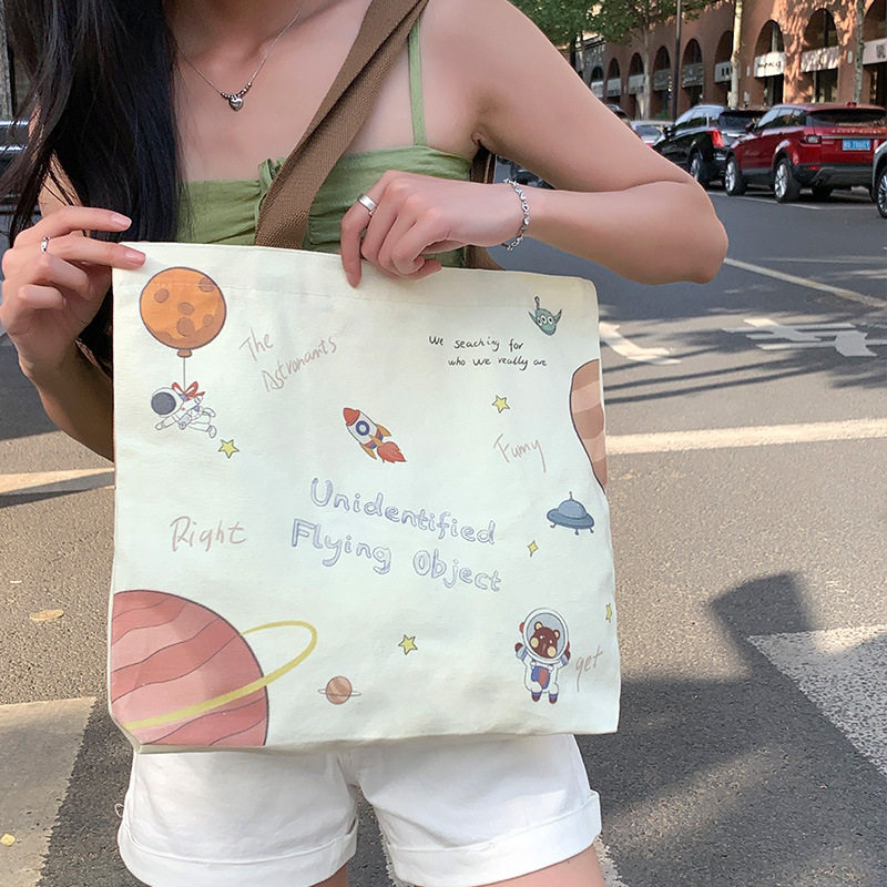 帆布袋女单肩大容量帆布包日系慵懒风学生上课手提包一件