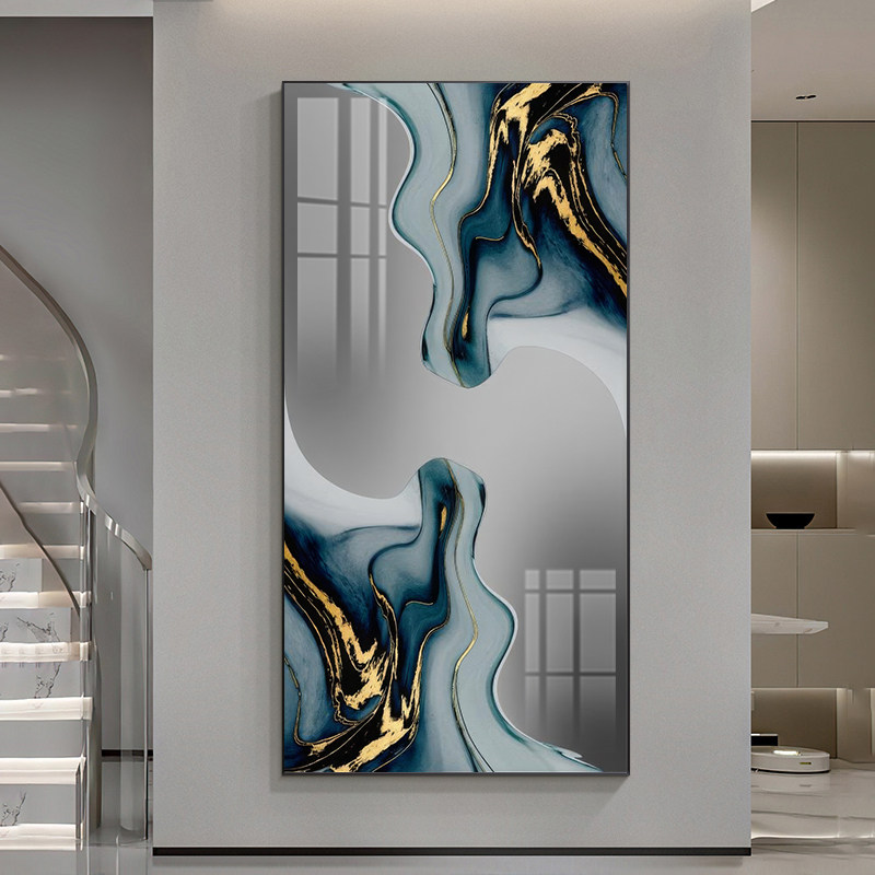 入户玄关装饰画竖版过道壁画极简风几何酒店客厅背景墙高级感挂画