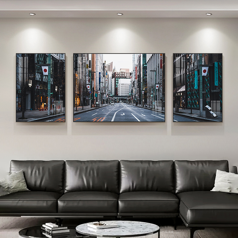 欧式街头建筑客厅背景墙装饰画现代沙发三联画卧室床头工业风壁画图片
