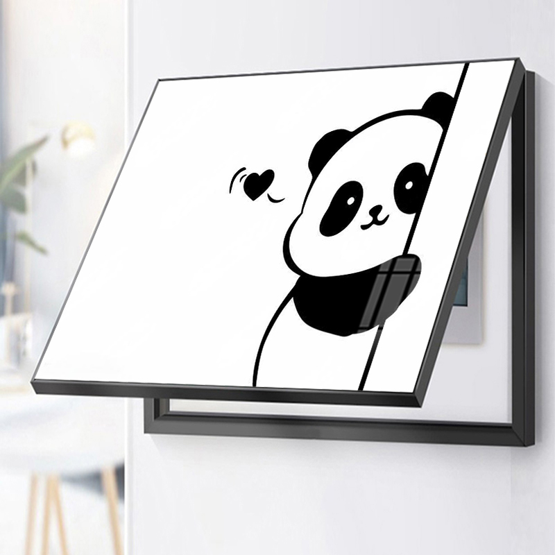电表箱装饰画极简风黑白熊猫客厅配电箱画遮挡电盒开关免打孔挂画