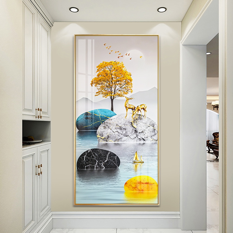 入户玄关装饰画简约竖版晶瓷画