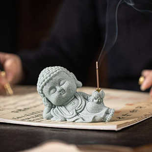 青砂文创可爱线香插茶宠创意卧佛莲花香插青砂石装饰家居桌面摆件