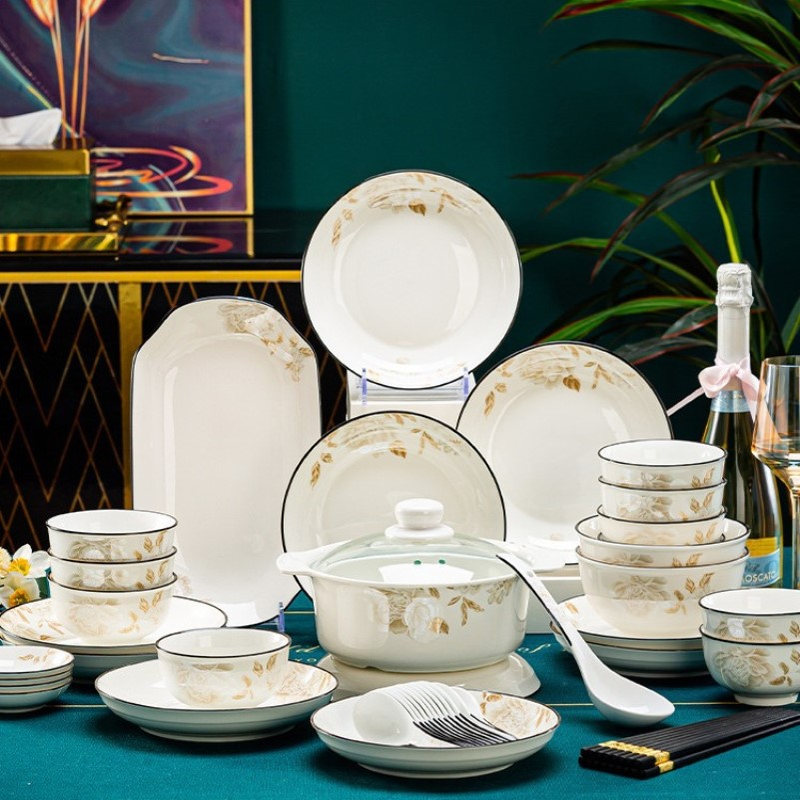 碗家用2024新款简约碗碟套装陶瓷碗中式轻奢饭碗盘子现代碗筷餐具