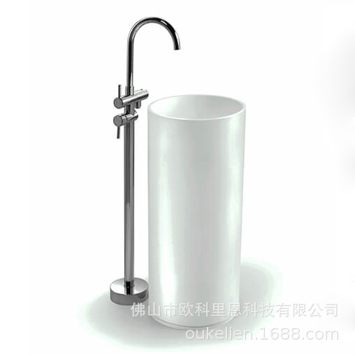 佛山厂家供应 简约白色人造石洗手台 酒店会所专用立式圆柱洗手盆