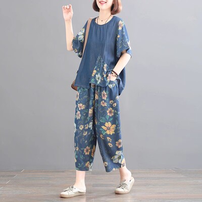 中老年妈妈复古牛仔短袖套装夏装2025新款宽松大码洋气休闲两件套