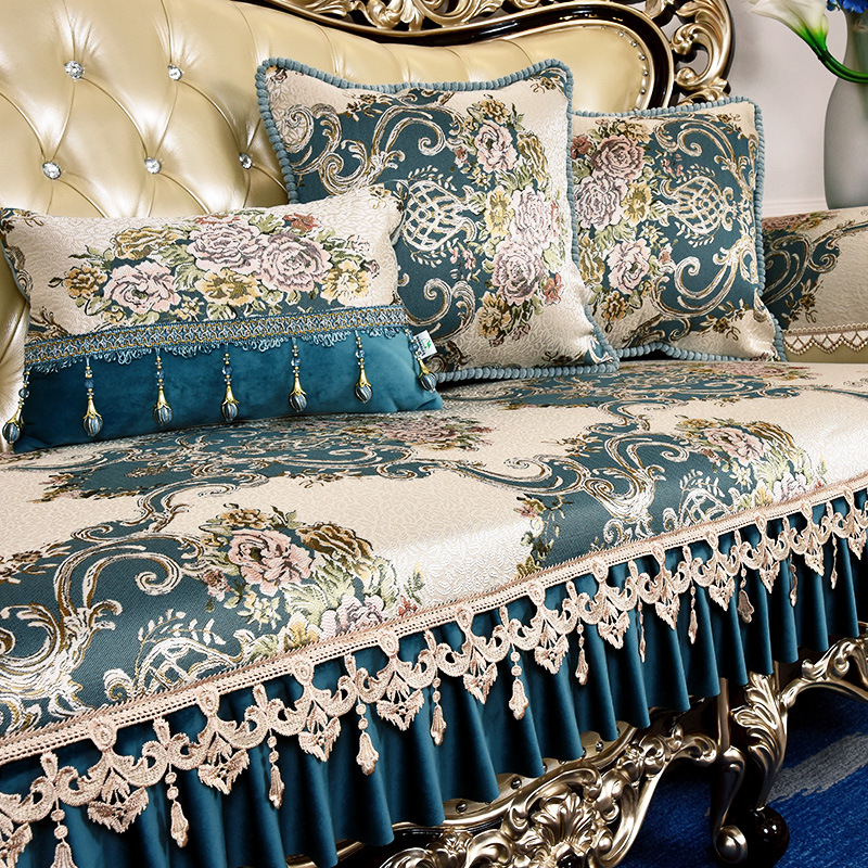 欧式皮沙发垫四季通用防滑美式客厅真皮全套套罩高档奢华布艺繁星