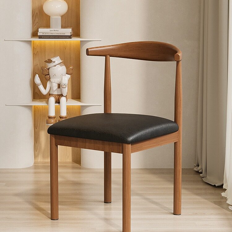 餐桌椅子家用靠背椅网红餐厅椅出租房用小户型简约时尚胡桃牛角B&