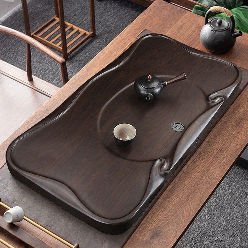 整块黑檀木茶盘实木家用原木茶台大小号花梨茶海简约排水功夫茶具