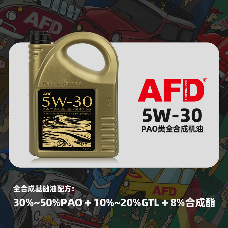 AFD艾德PAO类全合成机油5W-30汽车机油API SP发动机汽机油国六4L 汽车零部件/养护/美容/维保 汽机油 原图主图