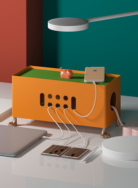 空之喵喵ins猫爪集线器桌面电源电线收纳盒盒插座插排遮挡路由器