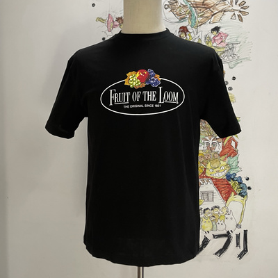 美式复古黑色圆领短袖T恤 经典Fruit of the Loom 面料采用纯棉