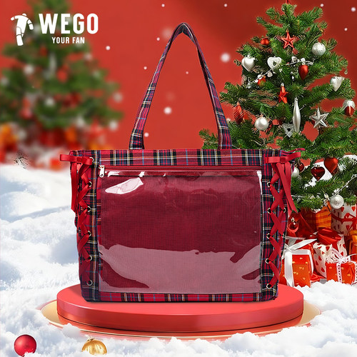 【圣诞礼物】WEGO丝带痛包L少女单肩休闲大容量托特包通勤百搭