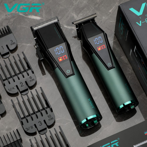 VGR专业发廊理发器套装电推剪充电式数显子母雕刻剃头电推子正品