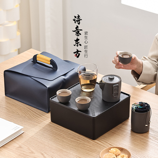 粗陶旅行茶具户外车载露营便携一壶三杯带干泡盘茶壶泡茶可定LOGO