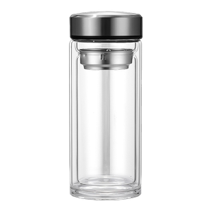 双层大容量玻璃杯子杯套隔热防烫男士商务办公杯茶水分离泡茶水杯