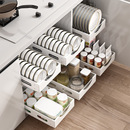 碗碟碗盘收纳多功能简约抽拉置物架 碗架沥水架橱柜内置拉篮抽屉式