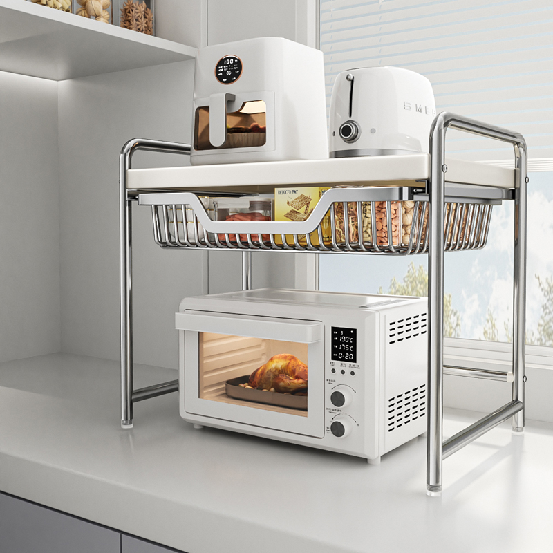 【带抽拉篮】微波炉置物架