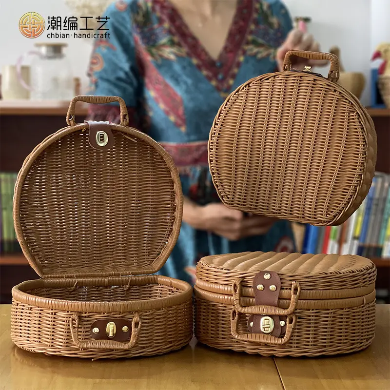 新款圆形藤编收纳喜茶月饼盒礼品