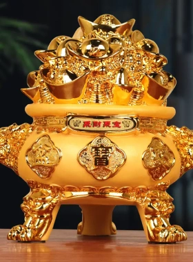 绒沙金聚宝盆客厅办公室装饰摆件创意树脂工艺品商务开业礼品婚庆