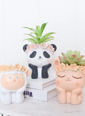 卡通动物树脂多肉花盆创意桌面
