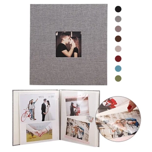 麻布面开窗自粘覆膜相册家庭影集DIY粘贴式手工集邮相册现货婚庆
