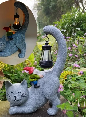 猫咪大象精灵太阳能动物摆件花园
