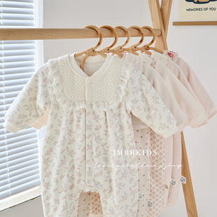 娃丽比秋冬女宝宝洋气外出爬服婴儿夹棉连体保暖哈衣百天周岁衣服