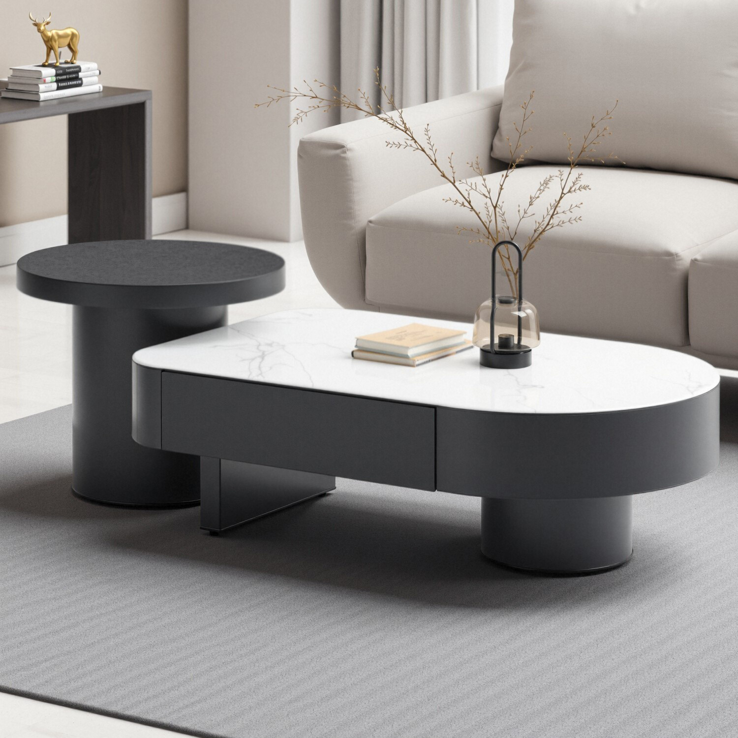 意式极简黑白茶几组合