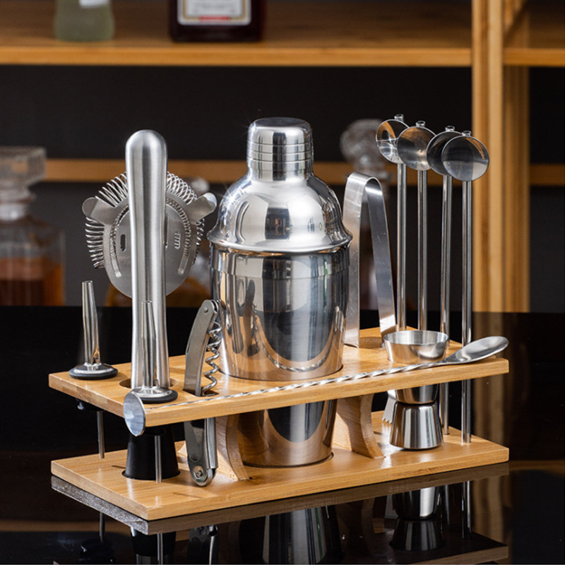 尧典不锈钢调酒器套装酒吧家用摇酒壶雪克壶调酒杯带架子奶茶工具