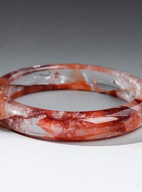 2026晶东珠宝天然红胶花水晶手镯老矿料锦鲤飘花圆条女生个性闺蜜