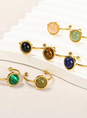 2026晶东珠宝 天然石圆形不锈钢钢圆珠金属戒指欧美跨境小众手饰