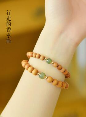 2026老山檀手串自带香味印度老山檀香手串女配和田玉珠不掉色手链