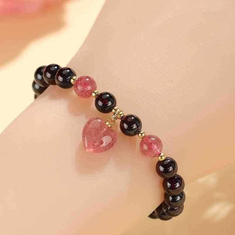 2026天然石榴石手链女时尚百搭草莓晶爱心手串闺蜜女友精致走心礼