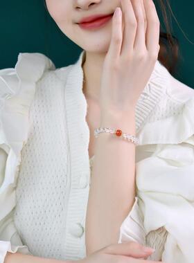 2026白水晶手链女和田玉海蓝宝南红玛瑙蜜蜡小众轻奢精致手串