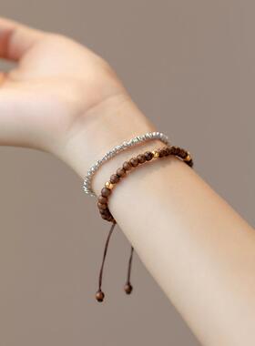 2026天然金丝檀木14K包金珠手链手工饰品小众礼物珠女复古风