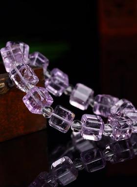 2026天然水晶薰衣草紫水晶方糖手串冰种晶体通透淡雅紫女手链饰品