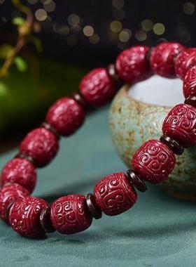 2026原石高含量朱砂回纹桶珠老型珠手串紫金砂本命年手链帝王砂手