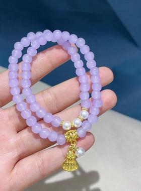 2026紫色琉璃搭配葫芦算盘双圈手串简约百搭甜美精致小众设计手链