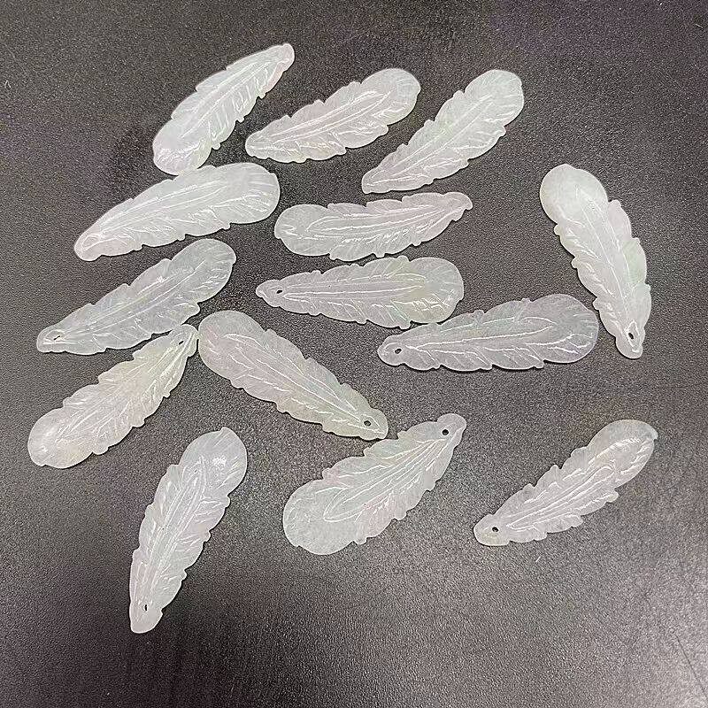 2026翡翠凤尾羽毛吊坠挂件diy飞羽耳坠耳环项链玉坠配件饰品